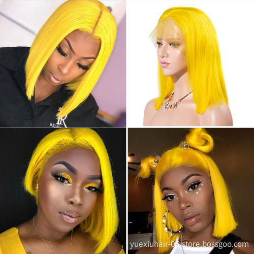 Short Straight Lace Frontal Human Hair BOB Wigs Brazilian Virgin Hair Colorful BOB Styles 13x4 Lace Front Wig For Black Women